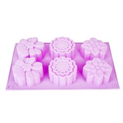 Форма силиконовая для выпечки 6 ячеек "Цветочный хоровод" 7*7*3,5см/ 27*17*3,5см.(4вида)
