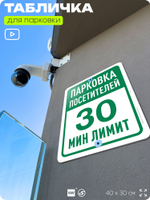 Табличка для парковки "Парковка посетителей, 30 мин лимит", для дома, офиса, организаций, 40х30 см, Silver Plane x Айдентика Технолоджи