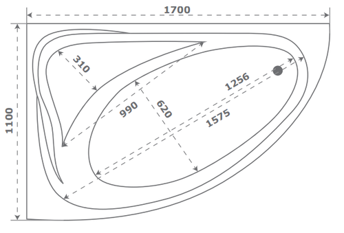 Акриловая ванна Bas Милан правая 170х110 с каркасом В 00062