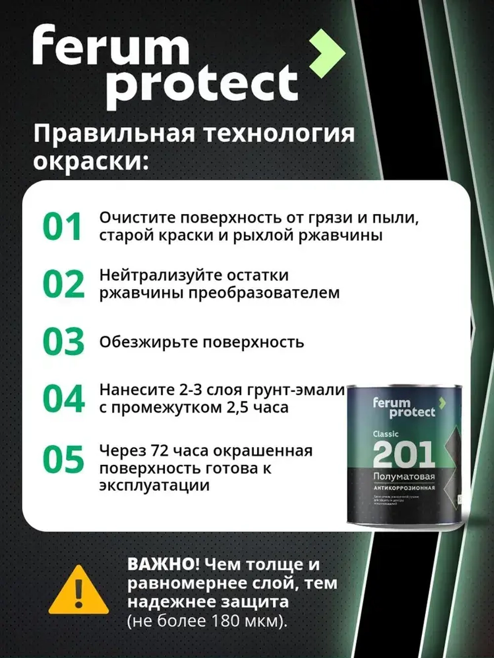 Краска по металлу и ржавчине 3в1 Ferumprotect-201 ЗЕЛЕНЫЙ МОХ (0,9 кг) грунт-эмаль алкидная, быстросохнущая, полуматовая