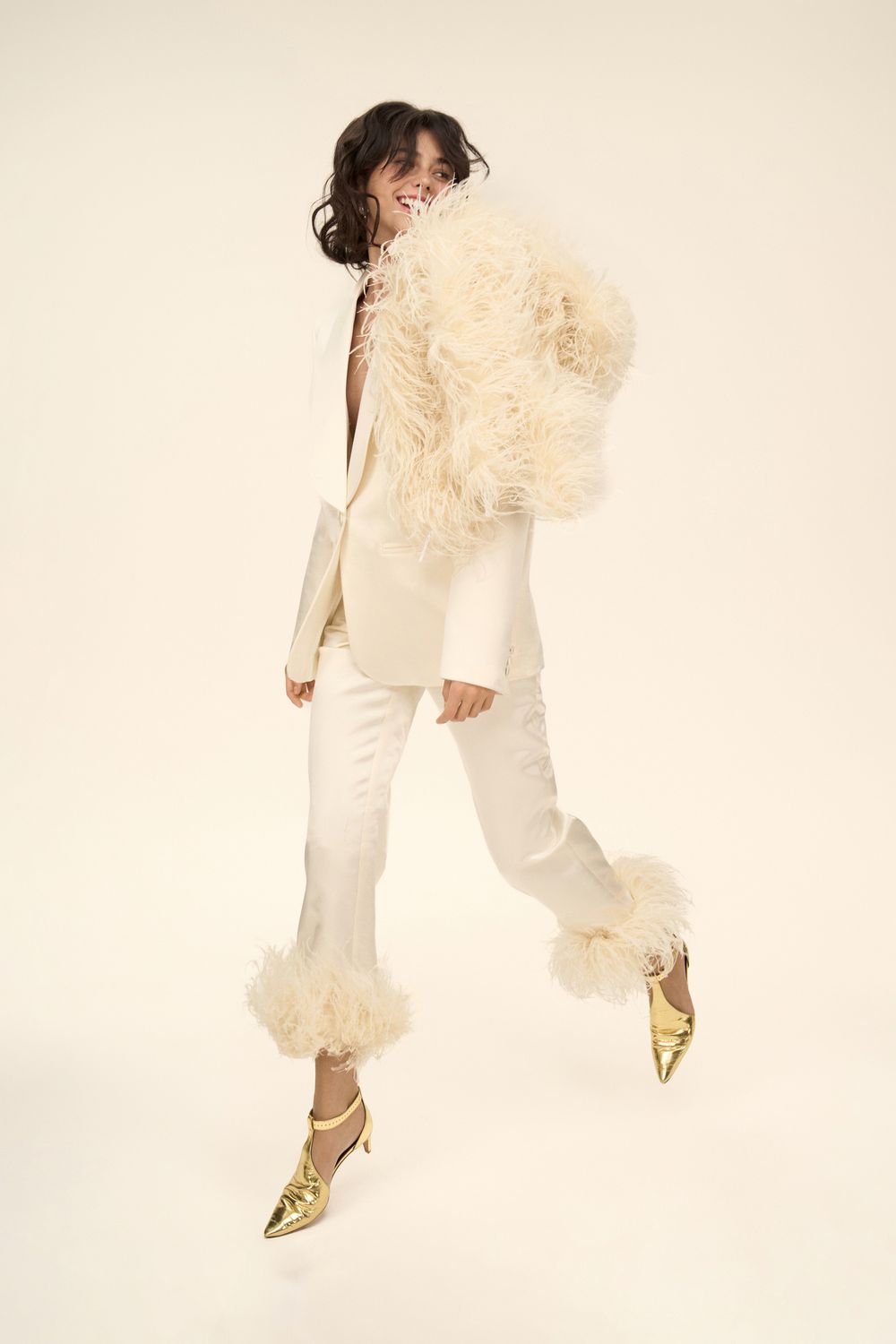 Брюки с перьями ((Little Party Never Killed Nobody)), молочные