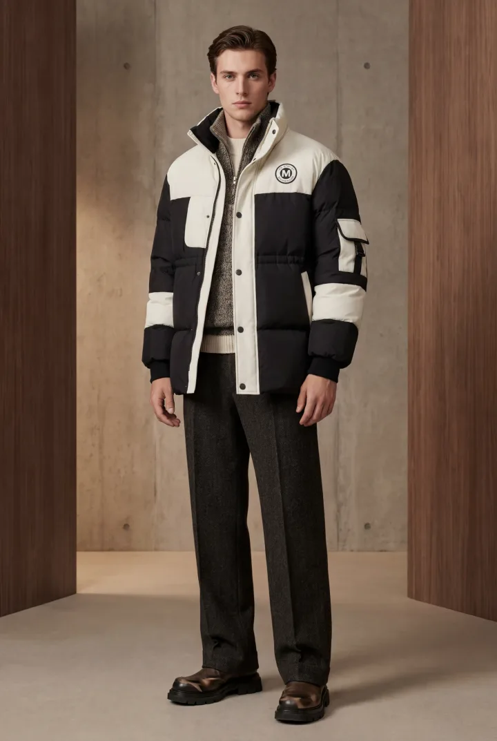 Мужской двуцветный пуховик «BANDW»