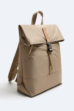 ZARA РЮКЗАК С ОТКИДНЫМ КЛАПАНОМ, ПЕСОЧНО-КОРИЧНЕВЫЙ
