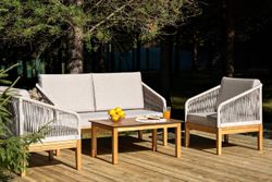 "Канны" лаунж-зона 4-местная из роупа со столиком "Канны" цвета "дуб", основание дуб, роуп бежевый