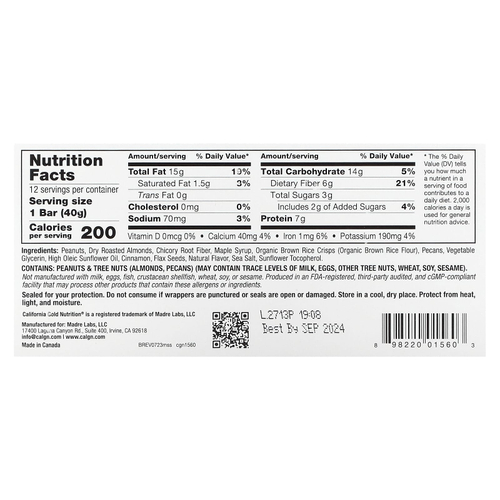 California Gold Nutrition, Foods, батончики с кленовым сиропом и морской солью, 12 шт. по 40 г (1,4 унции)