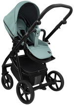 Детская коляска Roan Esso Кожа 3 в 1 с автокреслом Tutis Elo Lux EduSky Black ESSK/214/1 Misti Mint/Grey/руч.Черный