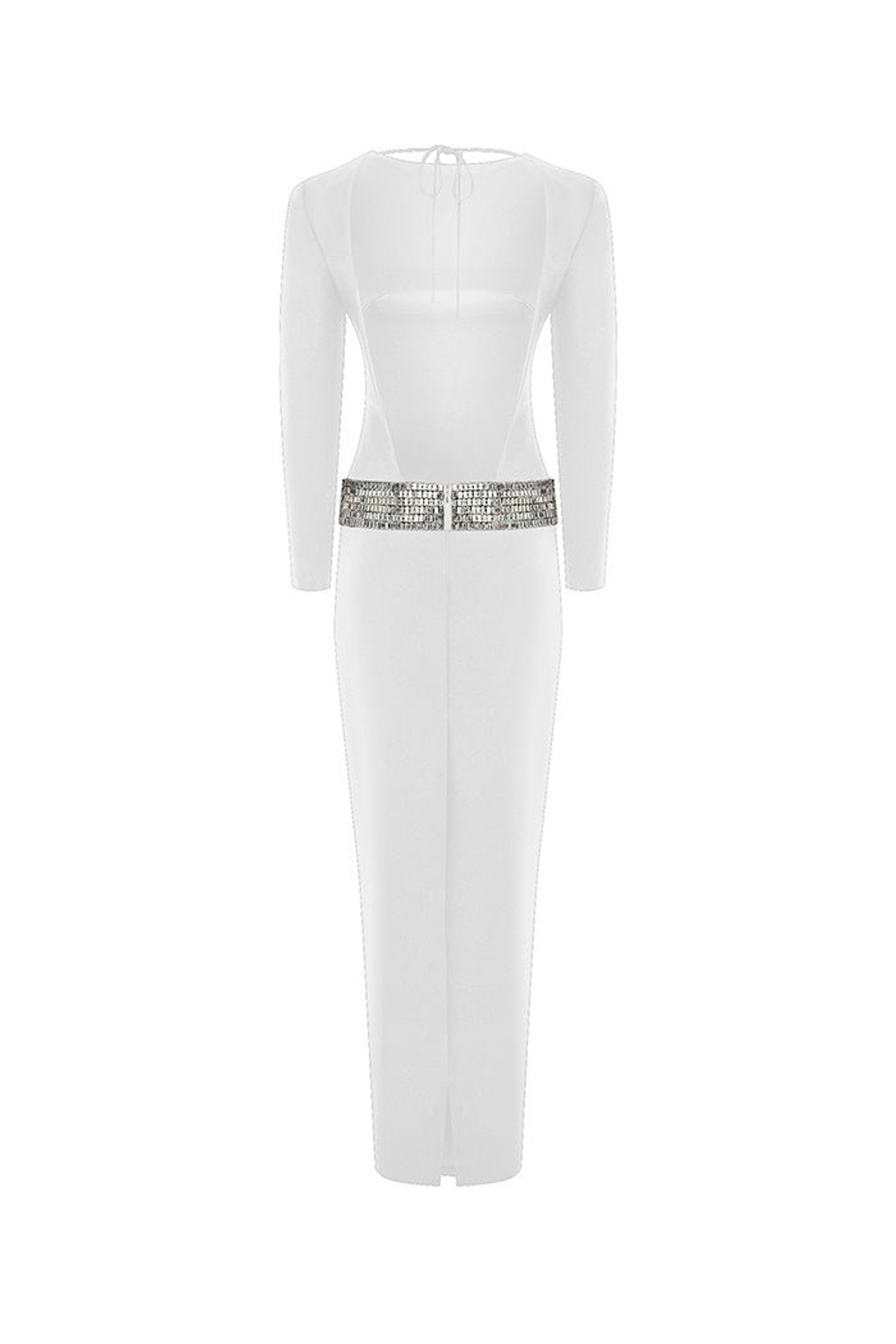 Платье макси из крепа с отделкой из кристаллов и открытой спиной