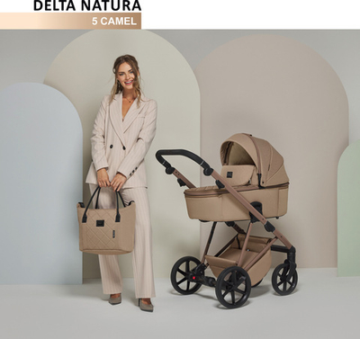 Универсальная детская коляска ADAMEX DELTA NATURA (2в1) - DN-5-CAMEL (Темно-бежевая ткань-темно-бежевая рама)