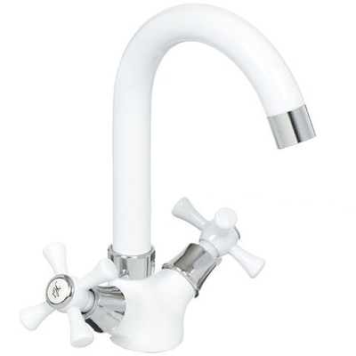 Смеситель для раковины, Frud, корот изл, с кран-буксой, бел, R13332