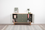 Маттиас Комод 16.245 Дымчатый Зеленый, Гикори Рокфорд Натуральный,Белый PE шагрень