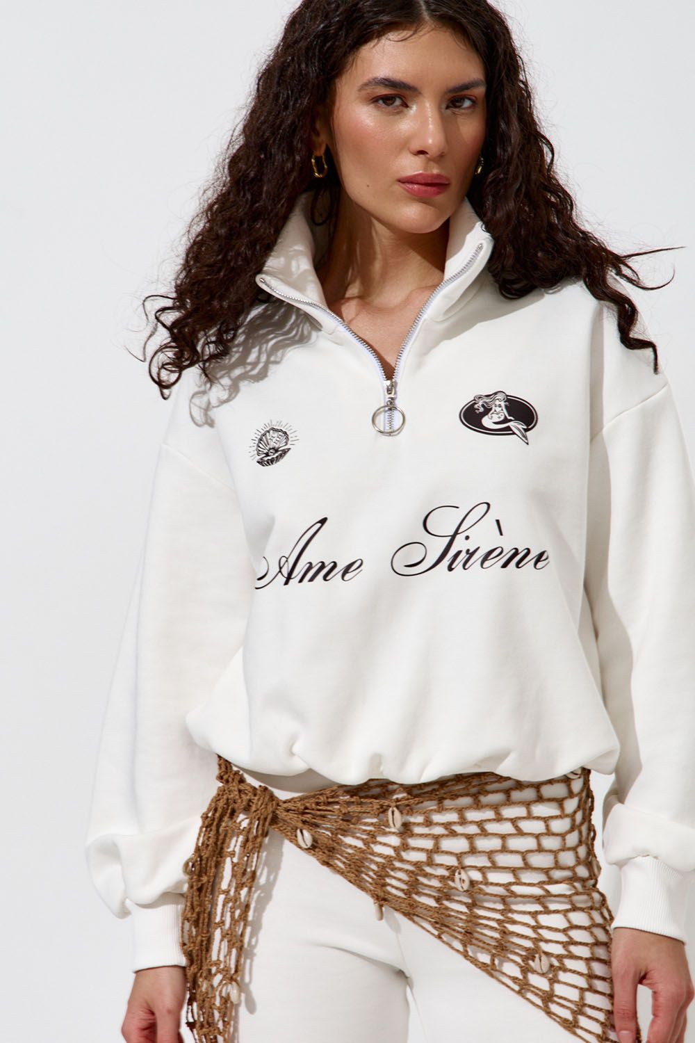 Олимпийка с короткой молнией "Âme Sirène" кремового цвета