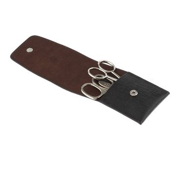 Маникюрный набор DEWAL, серии "FOR MEN" 4пр. Инструменты: ножницы для бороды и усов, пилка металлическая 9 см, пинцет скошенный, ножницы универсальные. Футляр: натуральная кожа, цвет черный