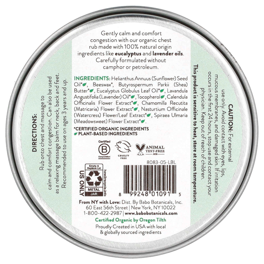Babo Botanicals, Eucalyptus Remedy, разглаживающее средство для груди, 56 г (2 унции)