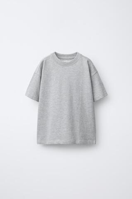 ZARA БАЗОВАЯ ОДНОТОННАЯ ФУТБОЛКА, СЕРЫЙ МЕЛАНЖ