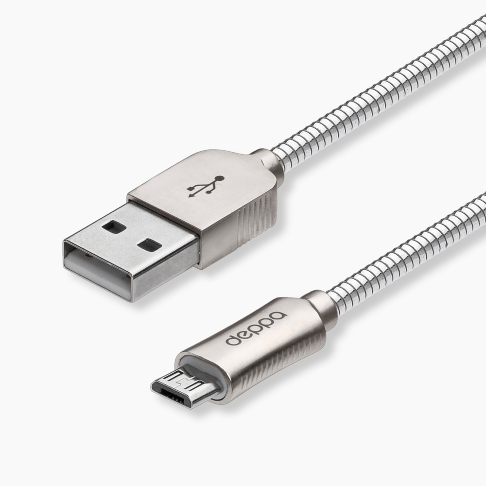 Дата-кабель Metal USB - micro USB, 1.2м, 2.4A, стальной