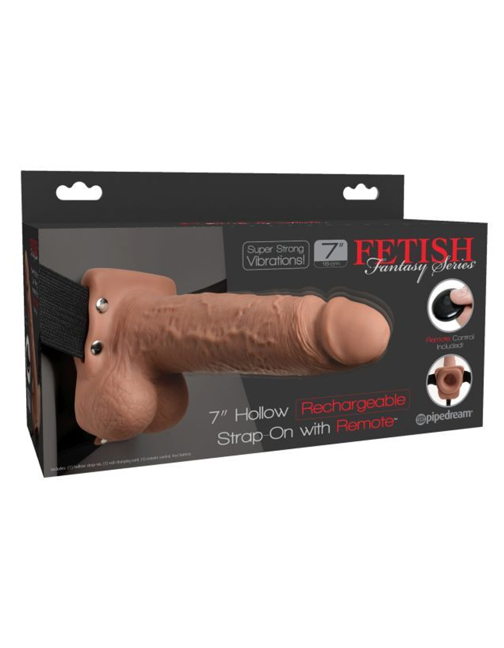 Перезаряжаемый фаллопротез с пультом ДУ Fetish Fantasy 7 Hollow Rechargeable Strap-On Remote Tan