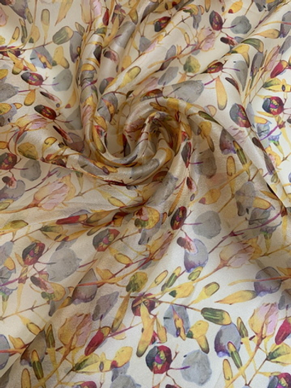 Шифон принт, silk, листья желтые/зеленые на светло-желтом RH D7C3