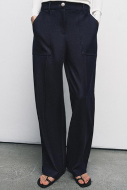 ZARA ПРЯМЫЕ БРЮКИ С ДЕКОРАТИВНОЙ СТРОЧКОЙ, ИНДИГО