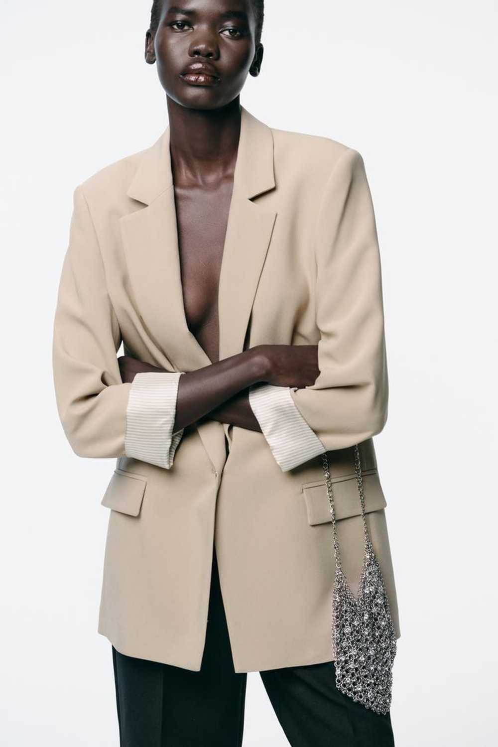 ZARA БЛЕЙЗЕР С МАНЖЕТАМИ С ПРИНТОМ, РЫЖЕВАТО-КОРИЧНЕВЫЙ