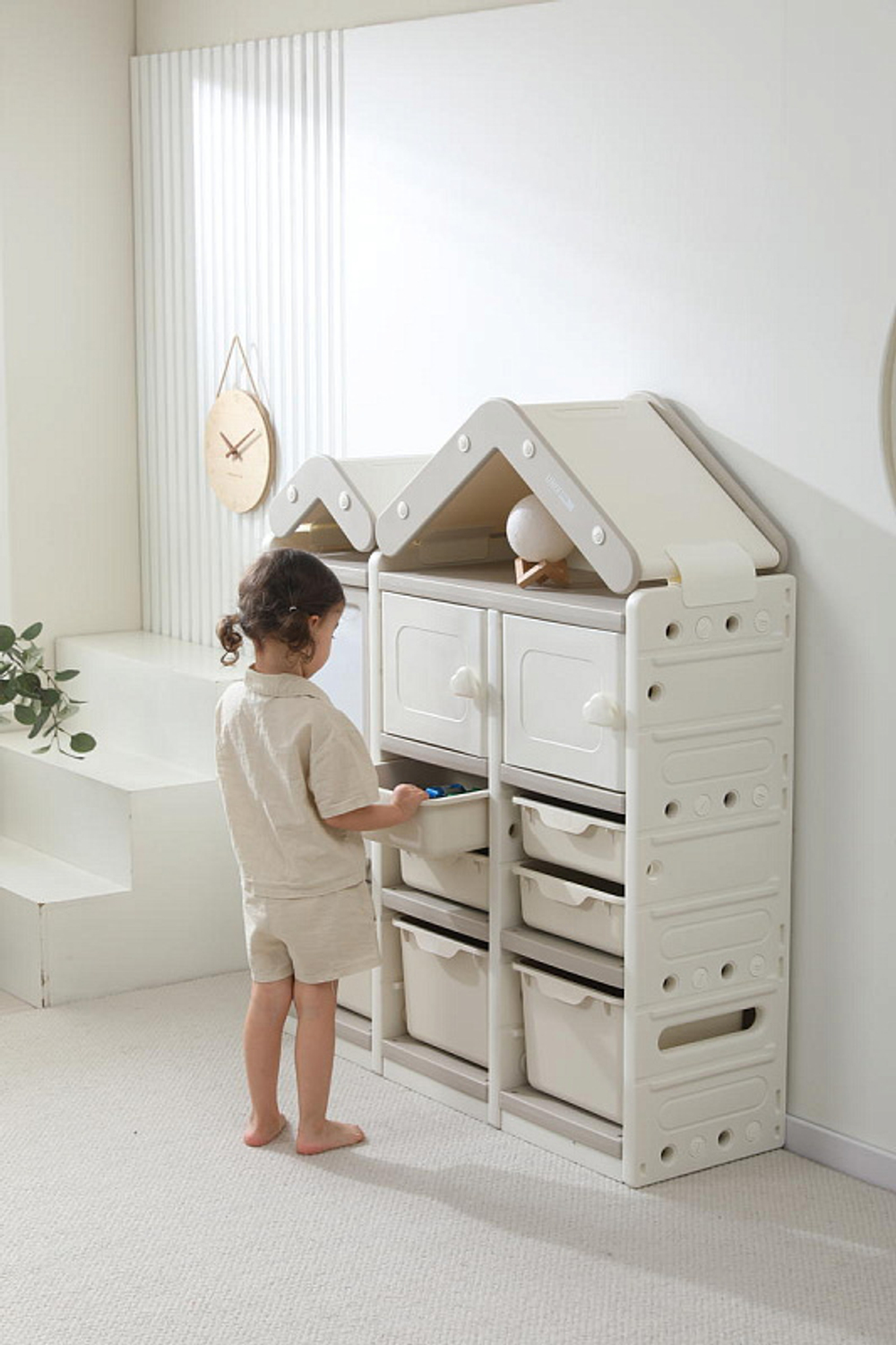 Стеллаж для игрушек UNIX Kids House 7 ящиков, 2 полки с дверцей Grey