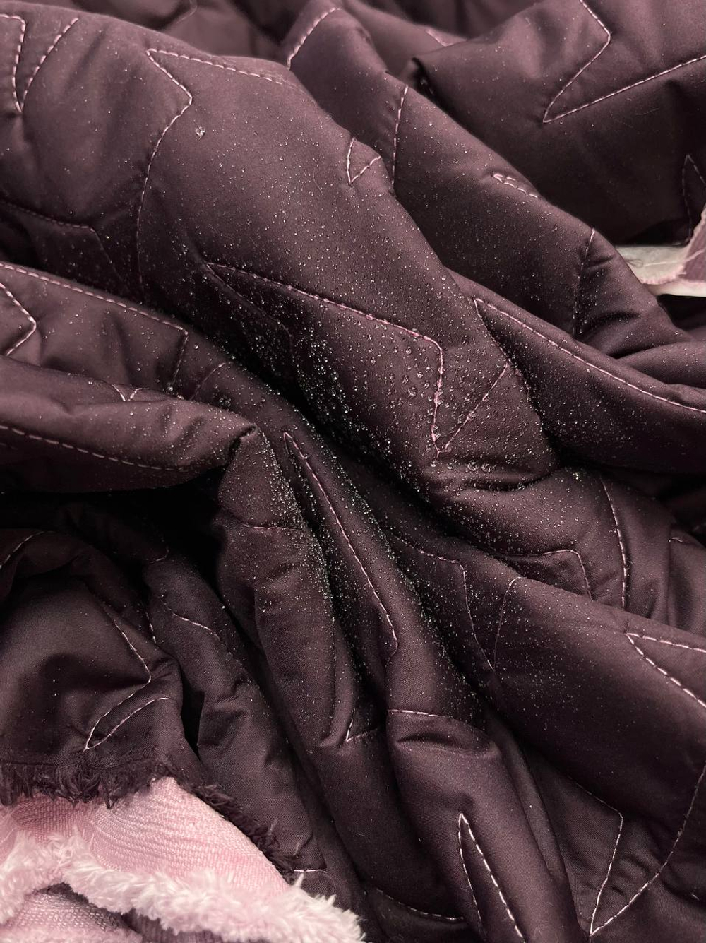 Курточная ткань стеганая хлопок с п/э и холлофайбером Herno double face розовая/баклажановая