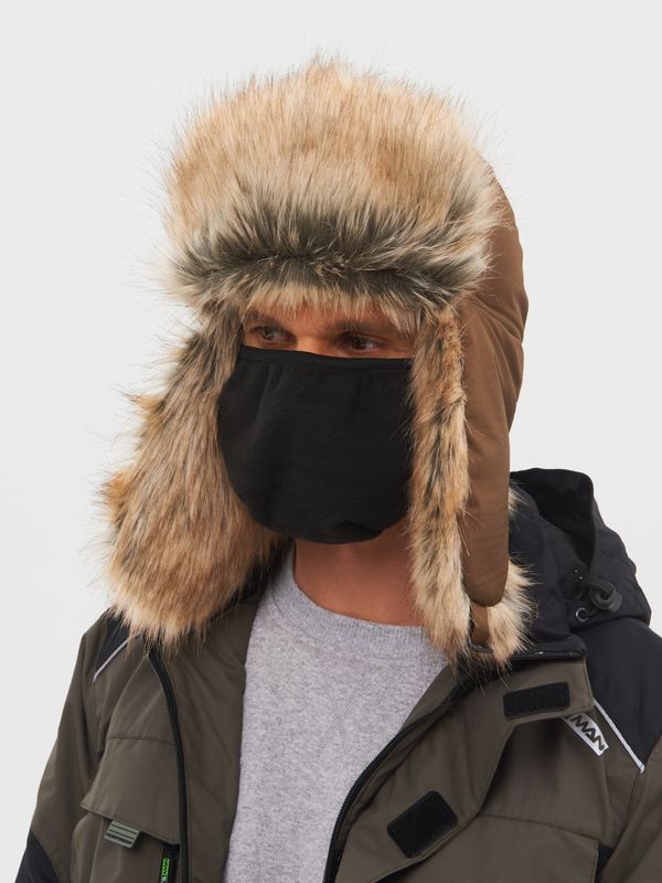 Шапка ушанка с маской Евро Енот ткань Taslan цвет Коричневый