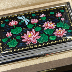 Коллекционная визитница "Лотосы" с ручной росписью Палех в футляре