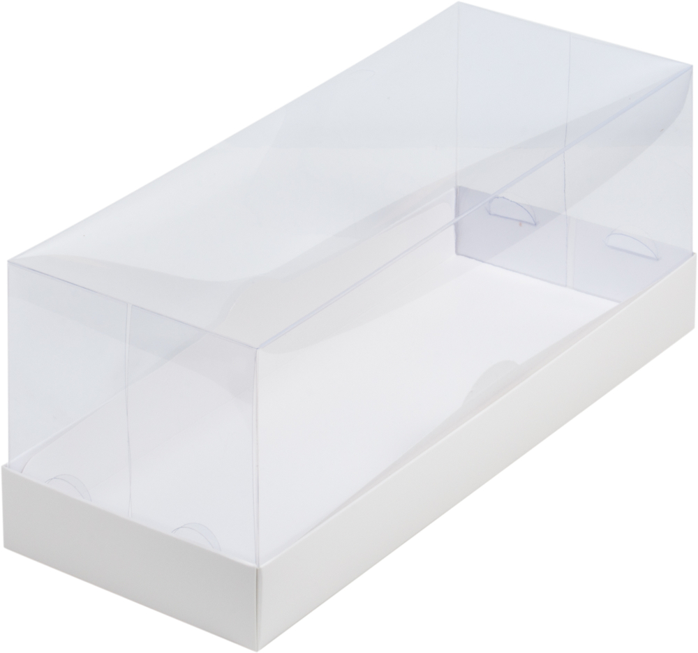 Коробка для рулета белая с панорамной крышкой и подложкой 30х12х12 см