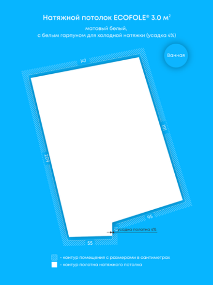 Матовый натяжной потолок 3 м2