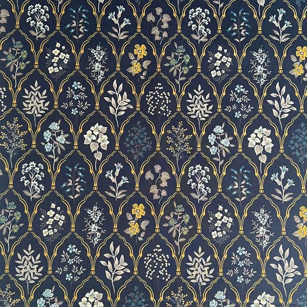 ЦВЕТОЧНЫЙ АРАБЕСК, синий 100% хлопок Handmade Fabrics 3