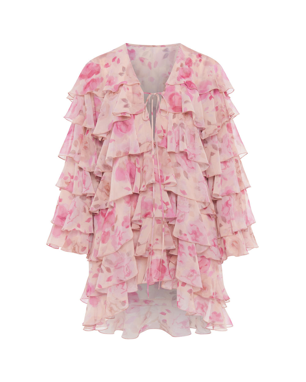 Платье мини из принтованного шифона с воланами