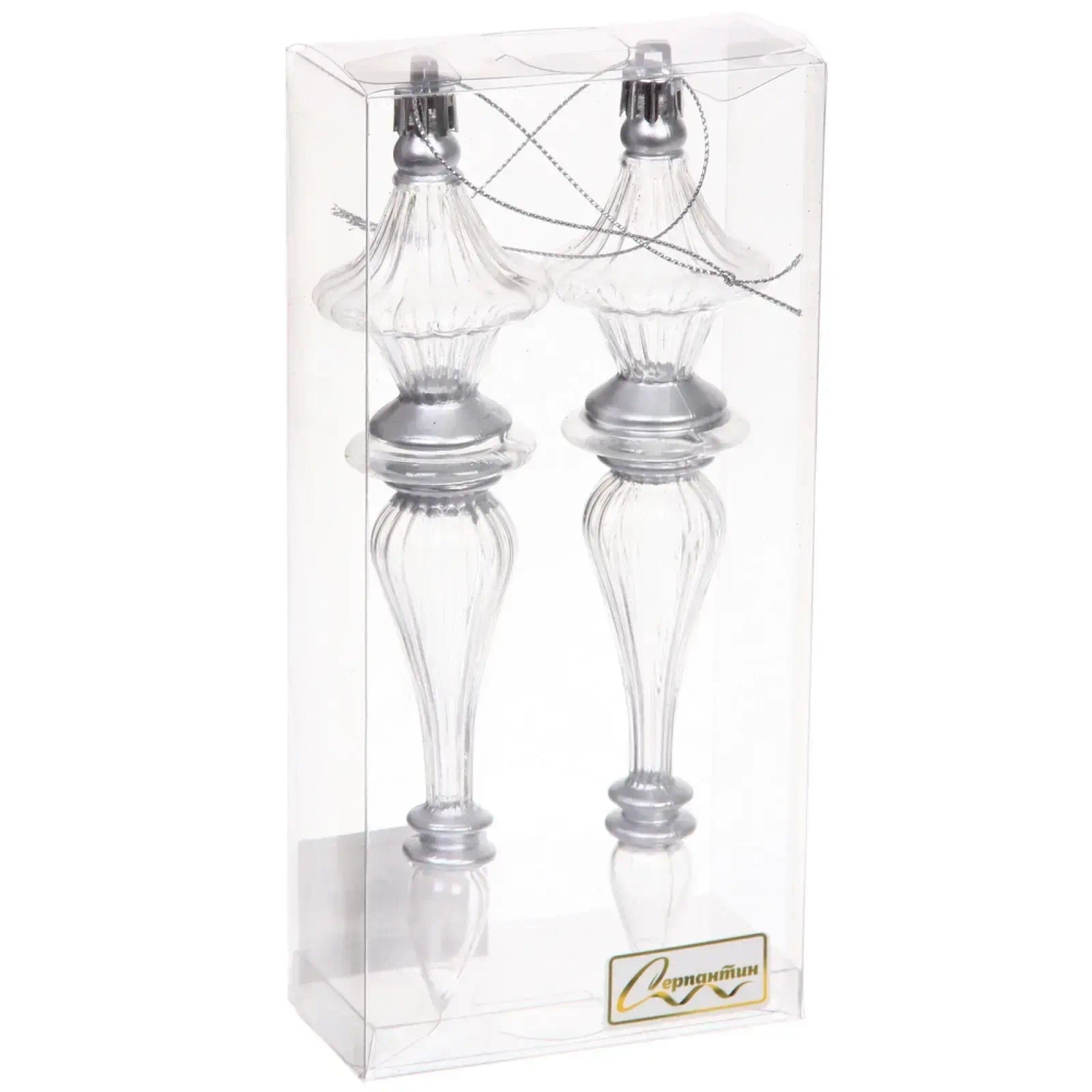 Елочные украшения «Изящные переливы» 4.5*4.5*19 см (набор 2 шт), Белый