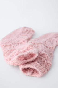 ZARA НОСКИ КРУПНОЙ ВЯЗКИ ИЗ ШЕРСТИ И АЛЬПАКИ, ПУДРОВО-РОЗОВЫЙ