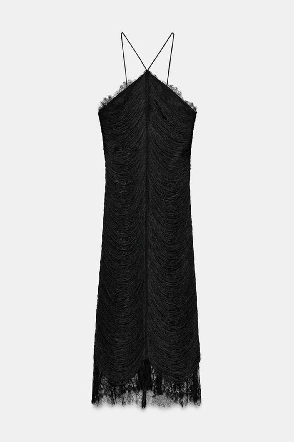 ZARA ДЛИННОЕ ПЛАТЬЕ С БАХРОМОЙ ZW LIMITED EDITION, ЧЕРНЫЙ