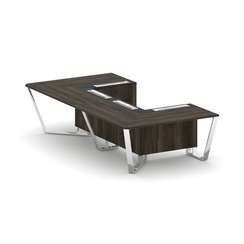 Steel Meet Стол переговорный П-образный MMK-PR.B.SP-07P Дуб Мали/Графит Глянец/Нержавеющая Сталь/Хро