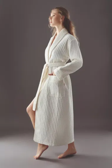 Женский вафельный халат 4230 кремовый