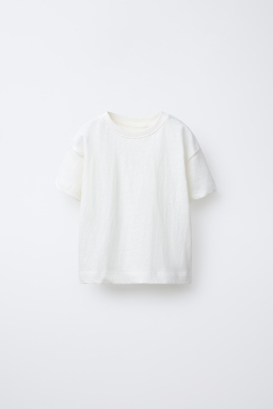 ZARA ФУТБОЛКА ИЗ ХЛОПКА, ЭКРЮ