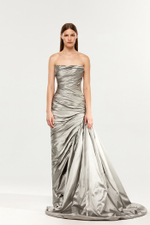 Платье макси корсетное драпированное из шёлка с боковым шлейфом