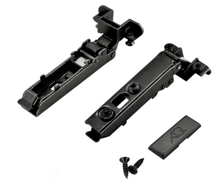 Петля накладная Clip V.2 с эксцентриком с доводчиком (с загл и саморезами) для ал рамок черная AQ