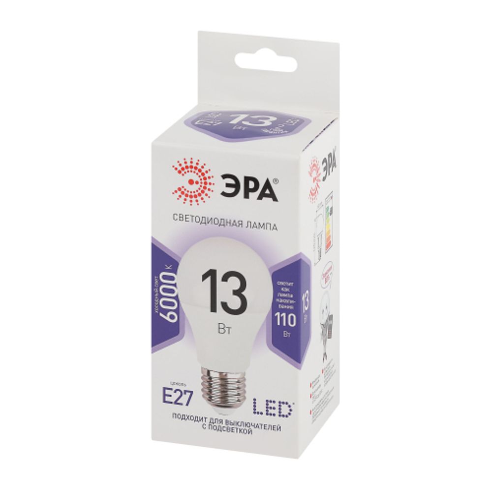 Лампочка светодиодная ЭРА STD LED A60-13W-860-E27 E27 / Е27 13 Вт груша холодный дневной свет | Лампы cветодиодные Груша (A)
