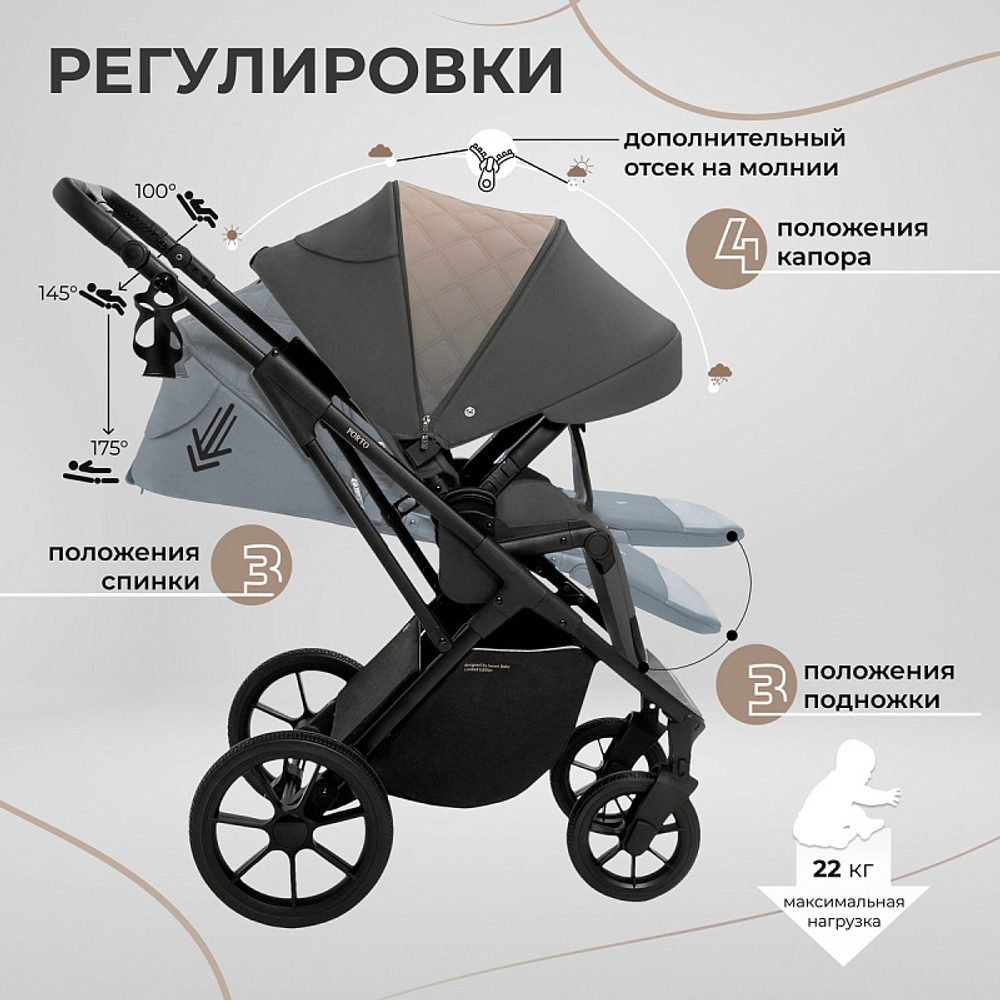 Детская коляска Sweet Baby Porto 2 в 1 Dark Grey