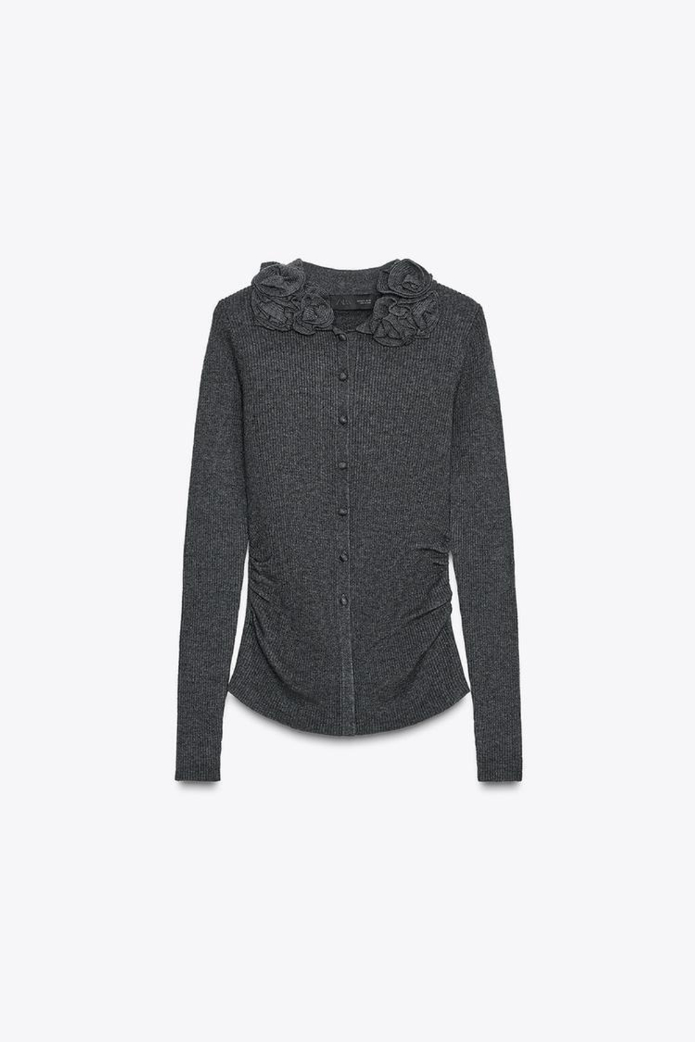 ZARA КАРДИГАН ИЗ ШЕРСТИ С ОБЪЕМНЫМИ ЦВЕТАМИ, АНТРАЦИТОВО-СЕРЫЙ
