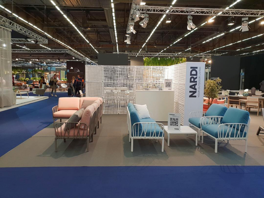 Диван пластиковый с подушками Nardi Komodo 5, белый, синий