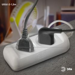 Удлинитель электрический ЭРА UX-2-1,5m без заземления 2 розетки 1,5м ПВС 2x0,75мм2 6А белый | Бытовые удлинители