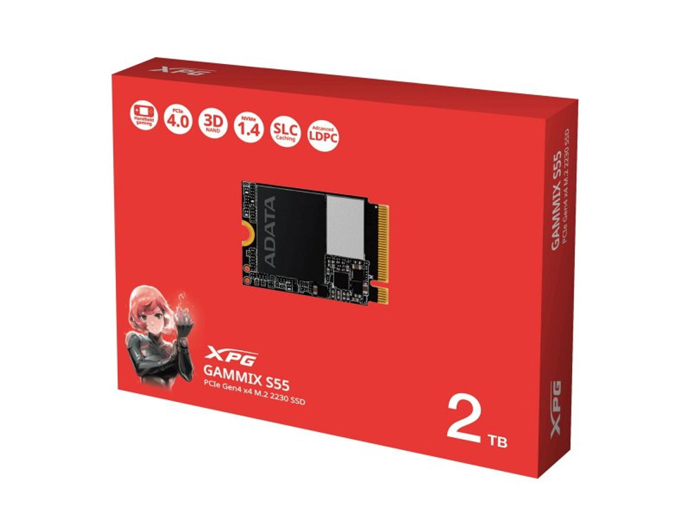 SSD накопитель ADATA XPG GAMMIX S55 2ТБ, M.2 2230, PCIe 4.0 x4, NVMe [SGAMMIXS55-2T-C]