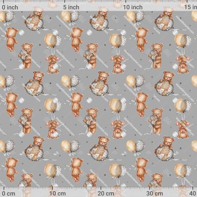 Мишки летящие на воздушных шарах на сером фоне by Нина Ninanovika_art 769 DPI