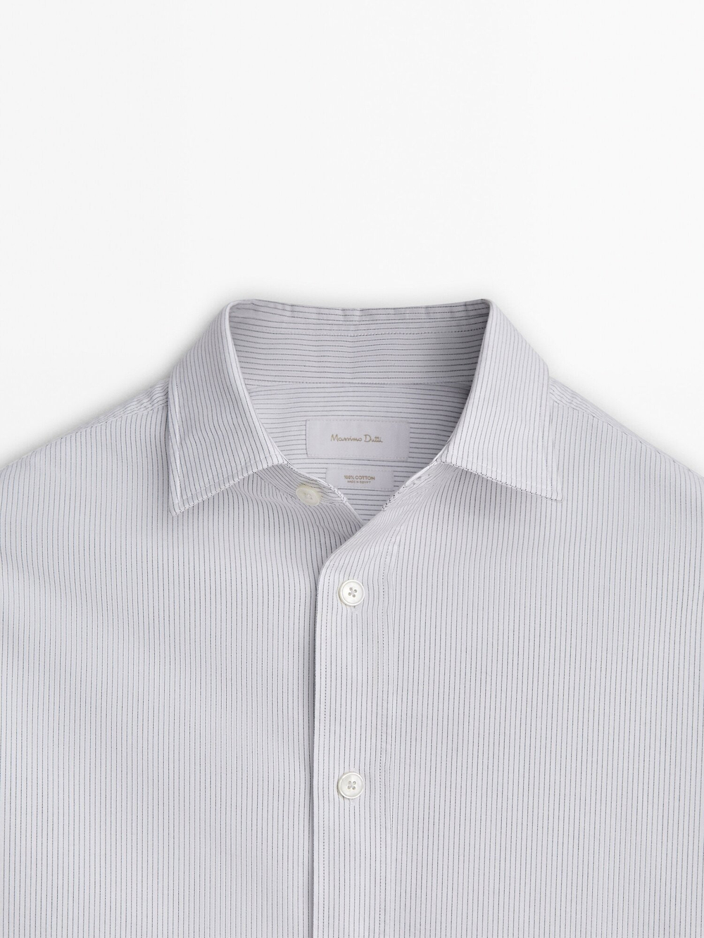 Massimo Dutti Хлопковая рубашка классического кроя в полоску, голубовато-серый