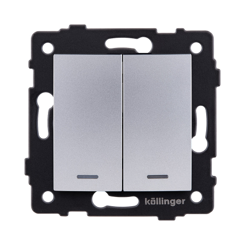 Выключатель 2-клавишный 10А/250В с LED подсветкой, изогнутый, серый Kollinger REA-R-008GY для Aspekt, Eleganz, Reflex