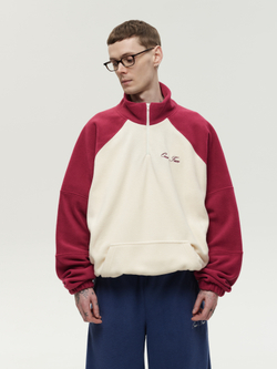 Drawstring Half-Zipped Sweatshirt Raspberry - Cream