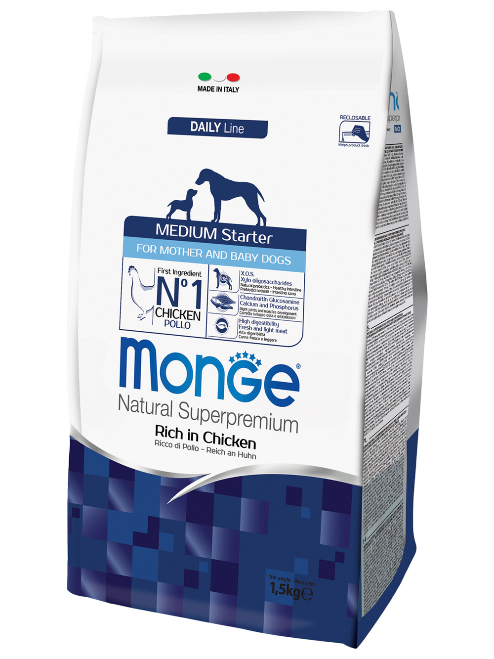 Сухой корм Monge Dog Daily Line Medium Starter для щенков средних пород, из курицы 1,5 кг